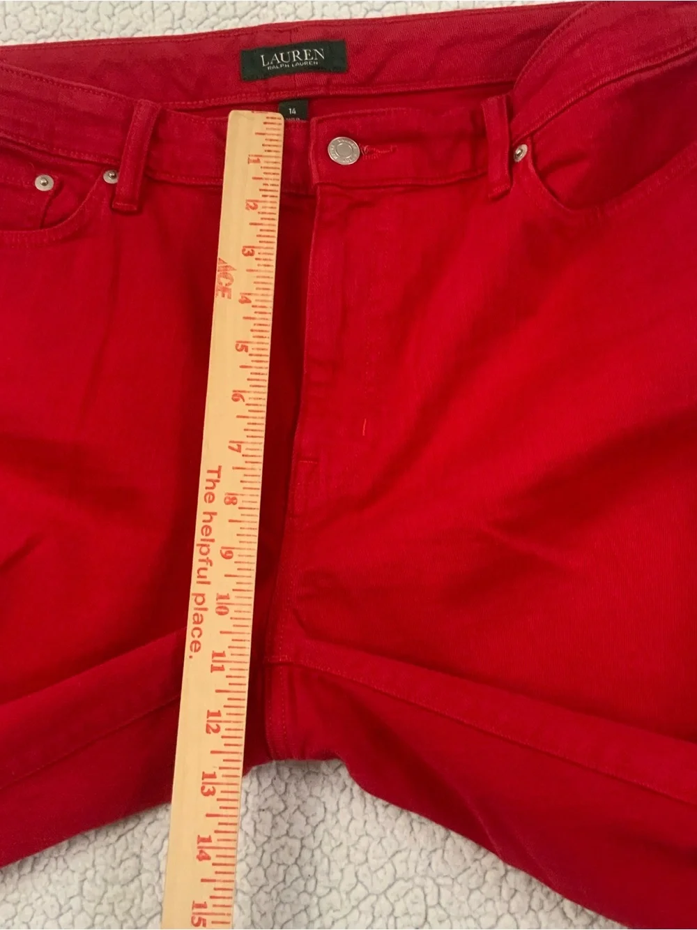 Lauren Ralph Lauren Straight Leg Red Denim Jeans Size 14 Logo Leather Patch